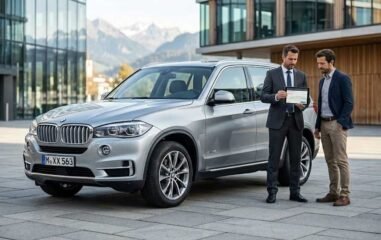 Professioneller Autoankauf in der Schweiz: Ein Händler begutachtet einen gepflegten Gebrauchtwagen für den Autoexport.